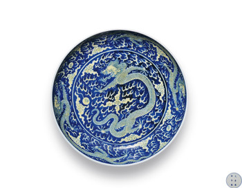 清康熙 蓝地黄彩龙纹大盘拍卖价格
