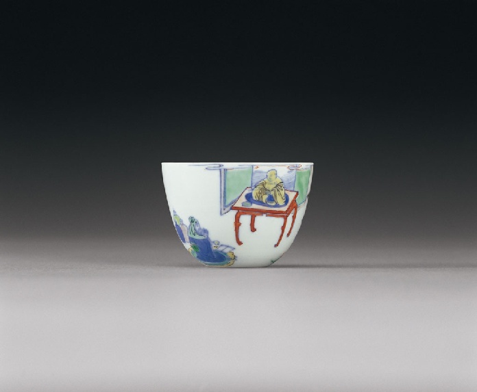 清康熙 五彩苏晋礼佛图卧足杯拍卖价格