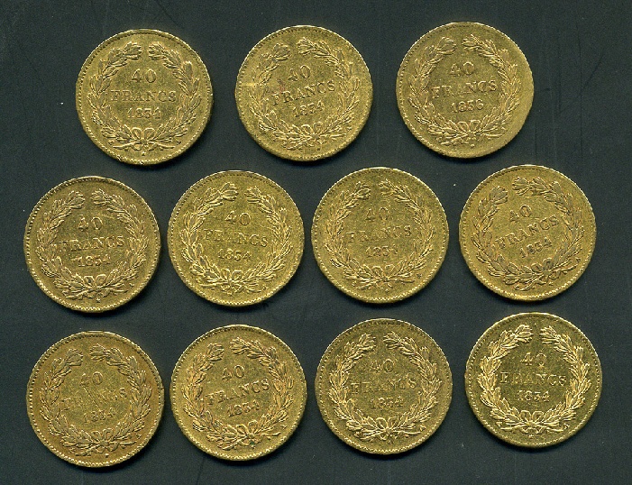 法国早期40法郎金币一组11枚拍卖价格