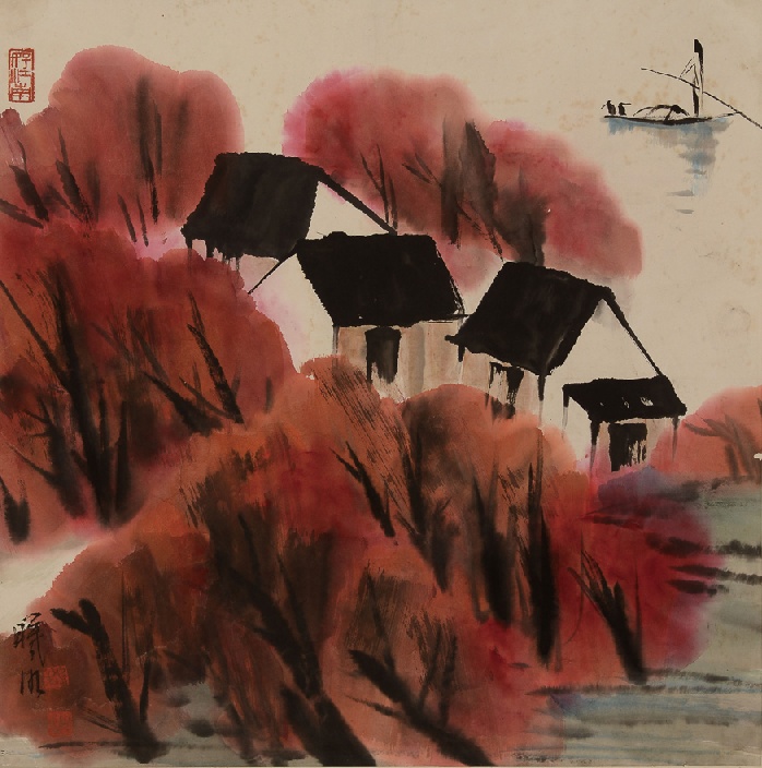 林曦明 江南山水 设色纸本 镜心 尺寸：68.5×68.5cm拍卖价格