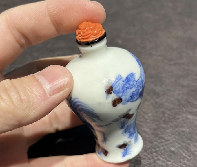 清晚期青花釉里红官上加官纹鼻烟壶真伪鉴定2025年01月13日-唐珍收藏
